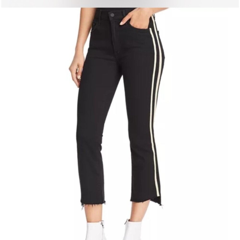 Mother Insider High-Rise Cropped Black Jeans W/ Stripes Size 24